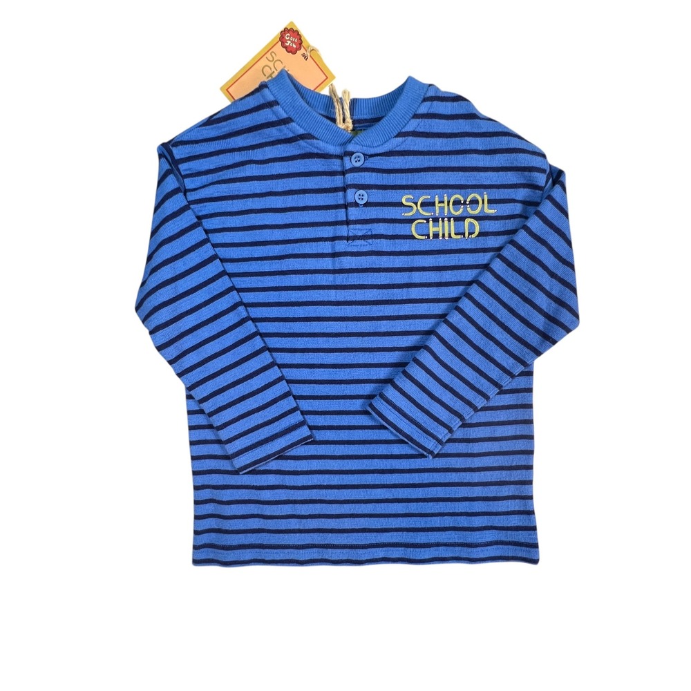 Bandy Button School Child Blue Striped Long Sleeve Henley Top Size 4-5Y‎ NWT